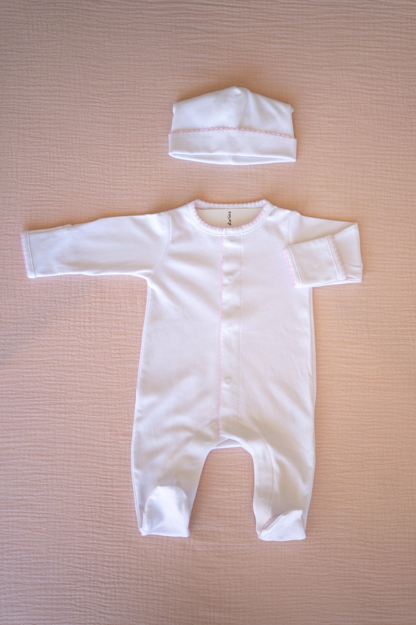 Pima Essentials Babyrow e Gorro com detalhe Rosa