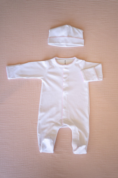 Pima Essentials Babyrow e Gorro com detalhe Rosa