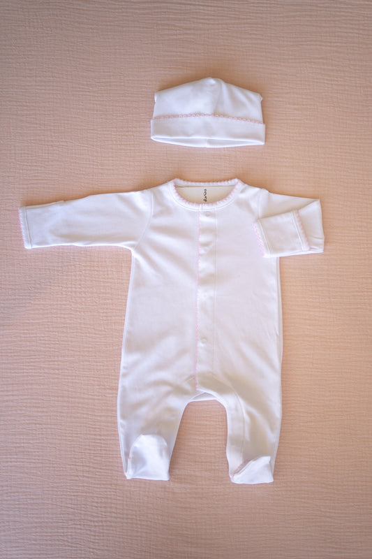 Pima Essentials Babyrow e Gorro com detalhe Rosa