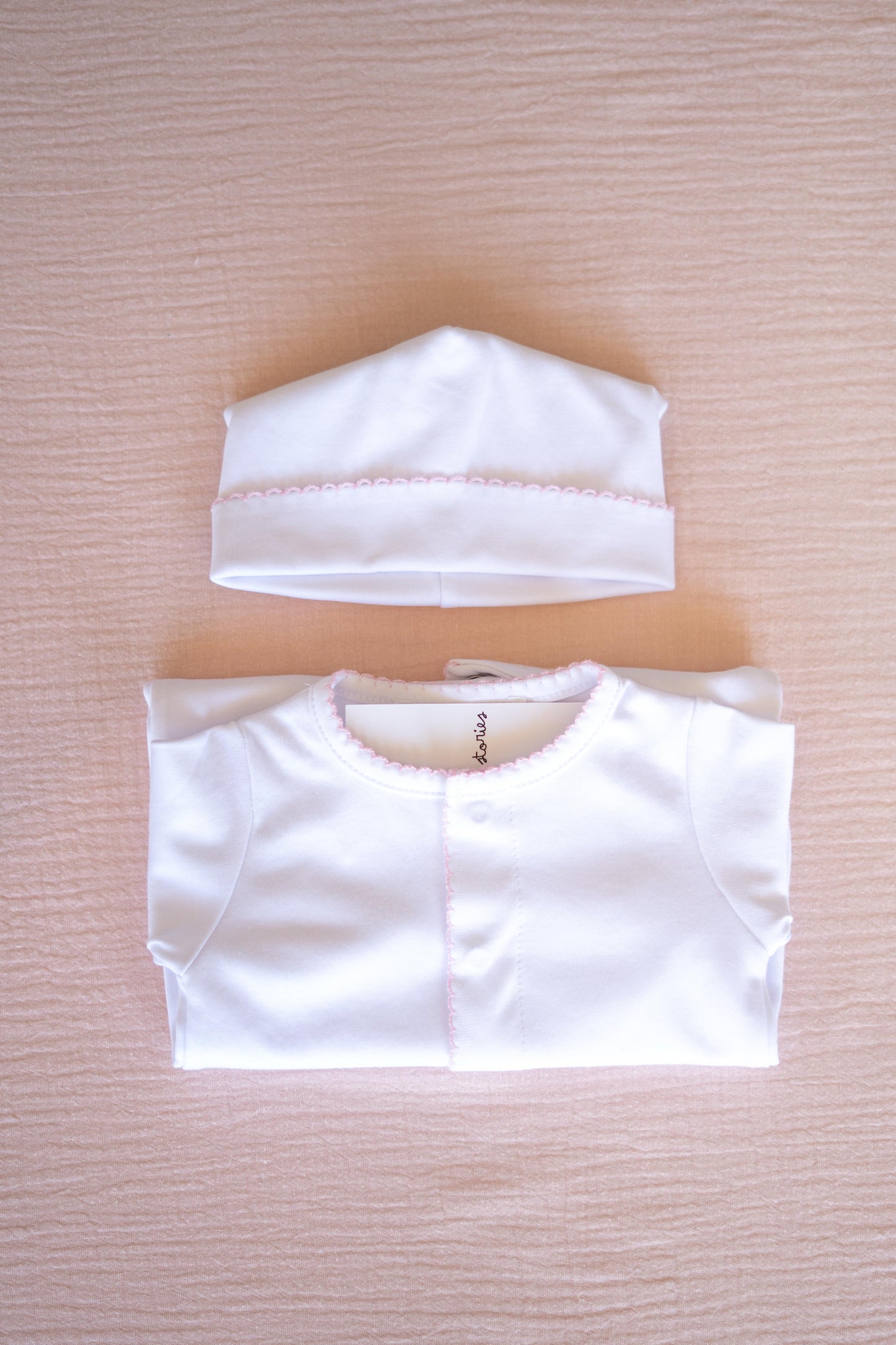 Pima Essentials Babyrow e Gorro com detalhe Rosa