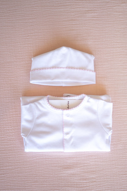 Pima Essentials Babyrow e Gorro com detalhe Rosa
